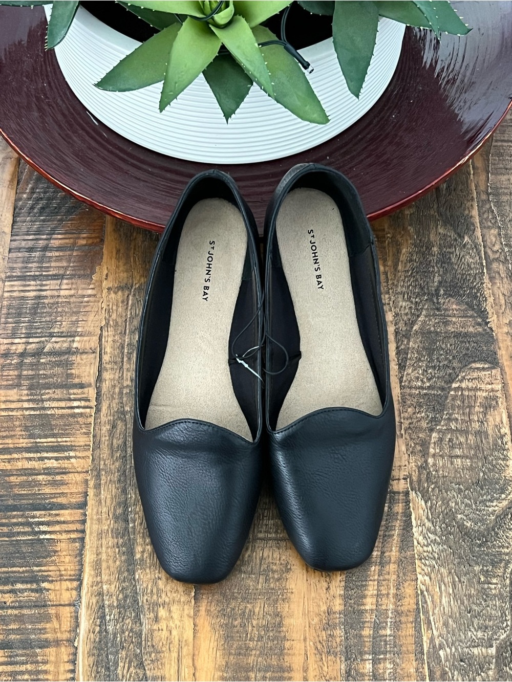 St. John's Bay Black Slip-On Square Toe Ballet Flats